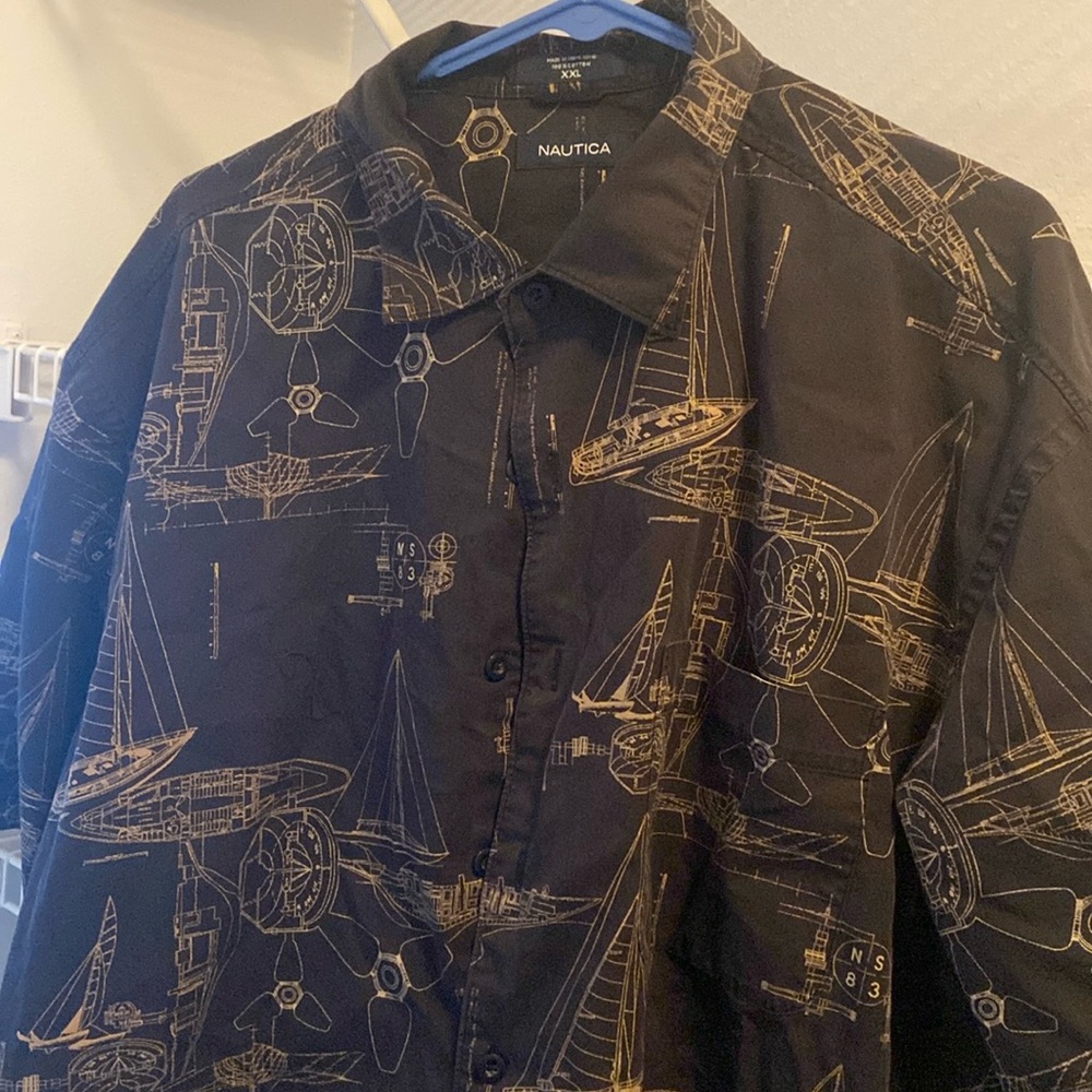 Nautica black and gold button up